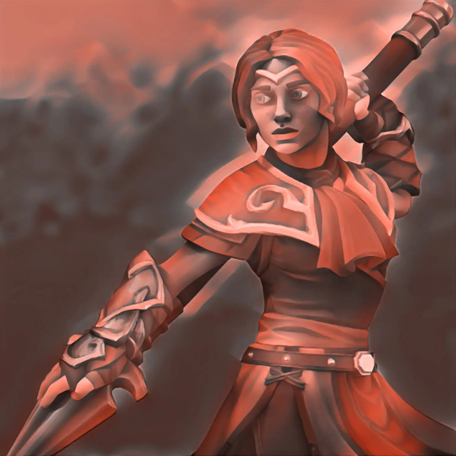 Illustration of a human woman with armored bracers and a spear